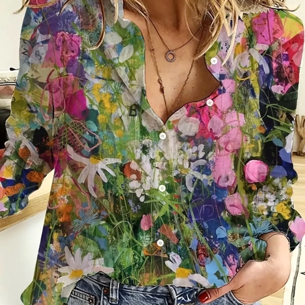 NWT Bright & beautiful multicolor floral print blouse XL